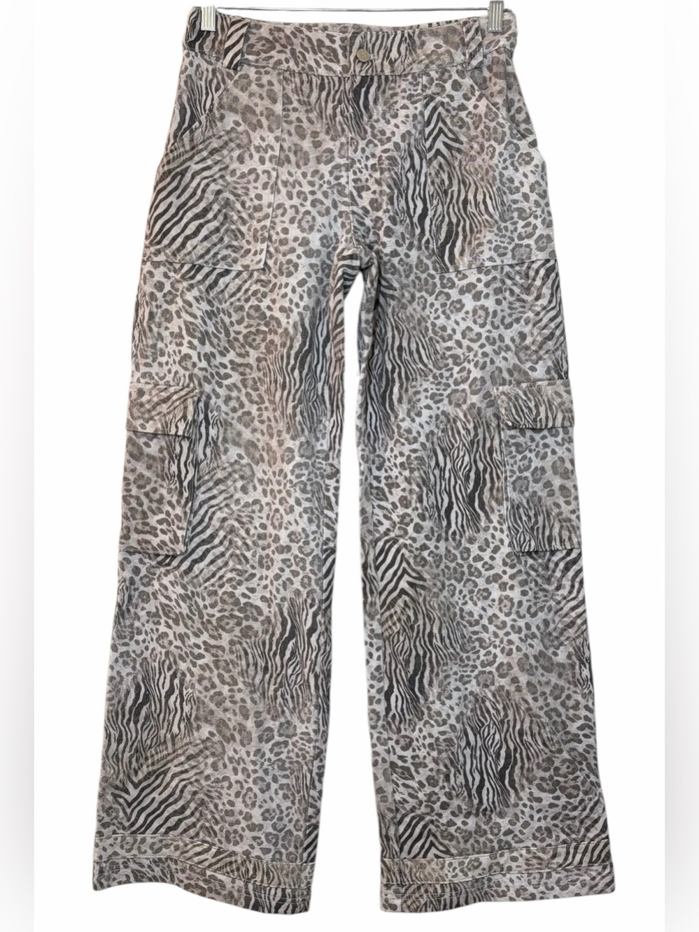 OUTCAST Utility Cargo Ultra Wide-Leg Mid-Rise Jeans Mixed Animal Print Size S